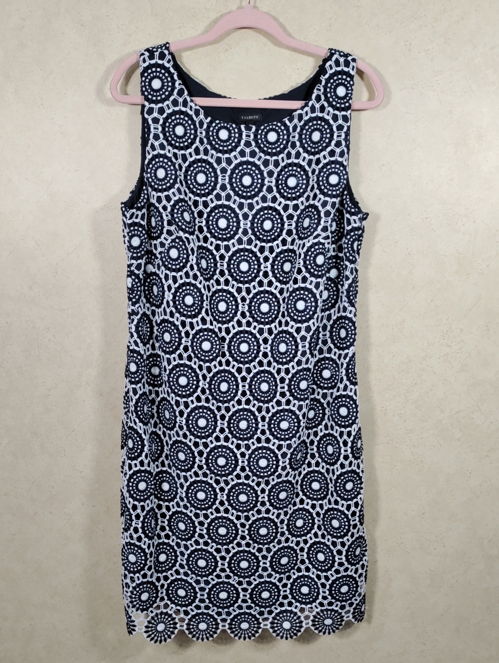 H178 Talbots Indigo & White Eyelet Lace Shift Dress 14 NWT
